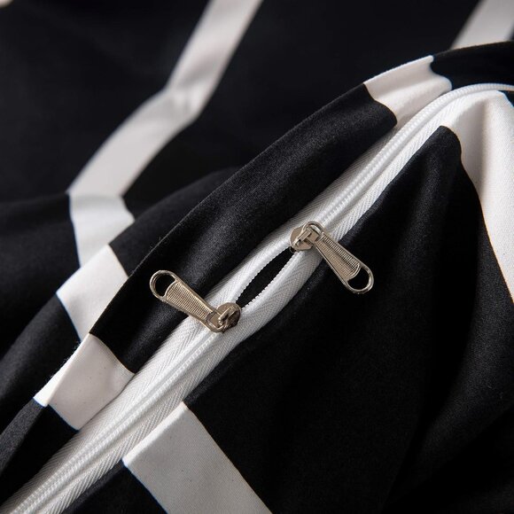 Black and White Striped Comforter Microfiber Queen  Set - Picture 5 of 9